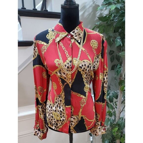 Color Fx Womens Multicolor 100% Silk Collared Long Sleeve Button Down Shirt L - Picture 13 of 13